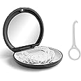 Retainer Case, Portable Denture Box with Mirror Empty Orthodontic Dental Retainer Box for Retainers and Mouthguards with Aligner Removal Tool (Black)