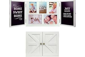 EXCELLO GLOBAL PRODUCTS Barndoor Wood Collage Picture Frame with 2 Magnetic Chalkboard Doors: D?cor for Kitchen, Living Room, Bedroom, Office - White