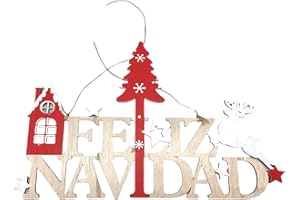 TIENDA EURASIA® Colgantes Originales Feliz Navidad - Adornos Decoracion Casa (26430 - Madera 42x22 cm)