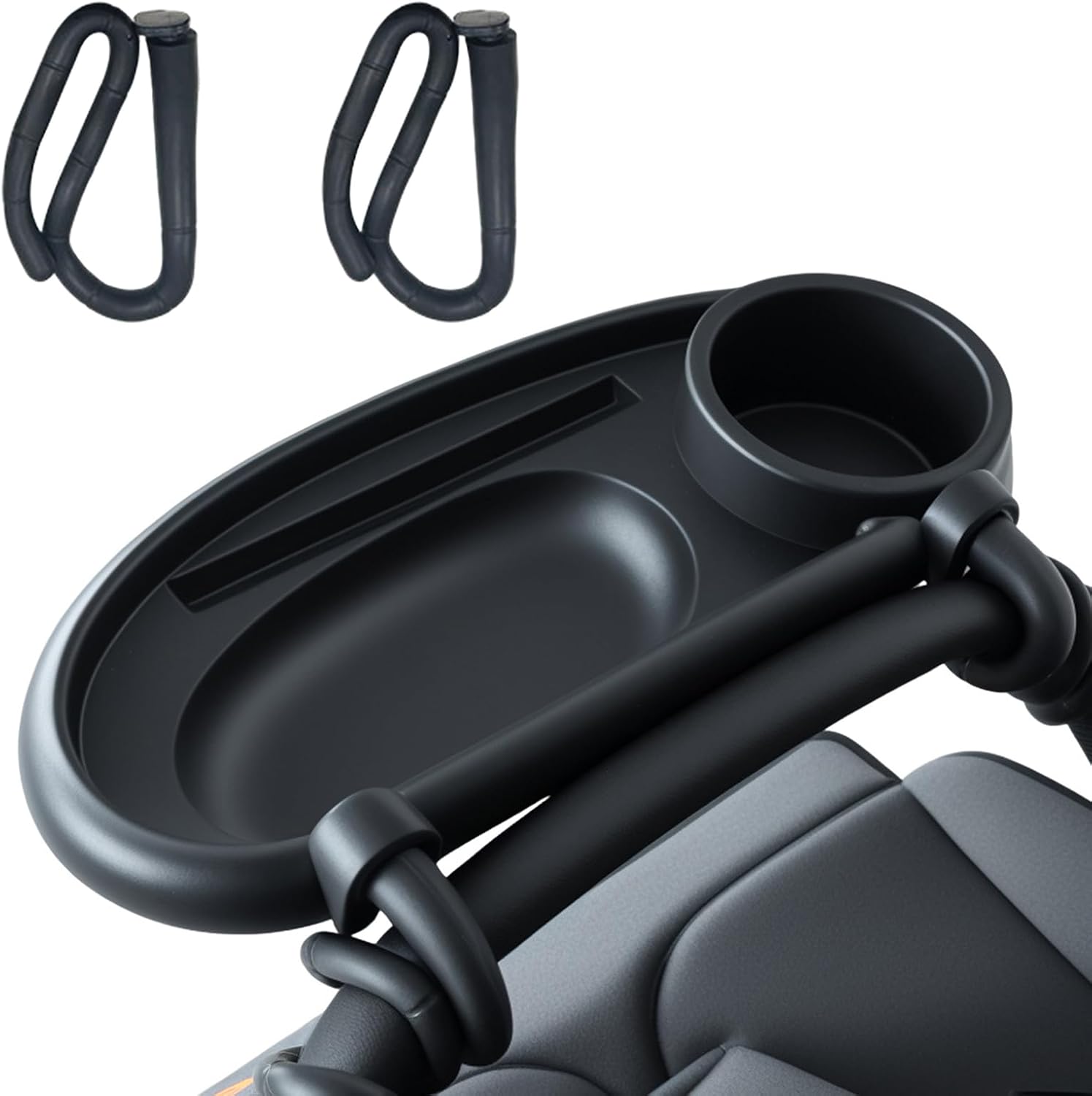 FxlStelrion Bandeja para Cochecito de Bebé, Bandeja 3 en 1 para Aperitivos, Bandeja Universal Extraíble, Soporte para Teléfono con Portavasos, Accesorios para Cochecitos con Reposabrazos(Negro)