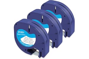 Molabel 3 x taśma wymienna do etykiet Dymo Letratag 91221 S0721660 91201,12 mm x 4 m Black on White Plastic Letratag Tape do LT-100H LT110T LT-100T LT-100TLabel Prints Black on White