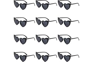 KBRAKSI 12 Paires Lunettes de Soleil pour Femmes Sans Monture Lunettes de Soleil en Forme de Coeur Lunette Hippie pour Party Annivesaire Noël Carnaval Cosplay Accessoires de photomaton Noir