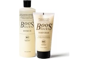 Boos Block s® MYSCRM Mystery Oil olejek pielęgnacyjny i krem do pielęgnacji Board Cream firmy John Boos, butelka 473 ml Mystery Oil (olej do drewna) i 148 ml krem do drewna z woskiem pszczelimm)