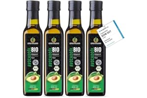 ‎KRÄUTERLAND N A T U R - Ö L M Ü H L E Kräuterland Organic Avocado Oil 4 x 250 ml (1L), Cold Pressed, Natural without Additives, Vegan & GMO Free, Suitable for Skin and Hair, Premium Quality