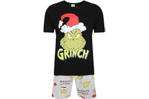 LABEL CUTTERS Mens The Grinch Short Pyjama Set Christmas PJ Night Wear Naughty & Nice Theme