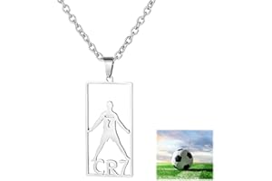 lafomukea CR7 Football Star Pendant Necklace, Adjustable Stainless Steel Necklace, Champions League O Chain, Goal Celebration Flag Action Jewelry Gift for Football Fan