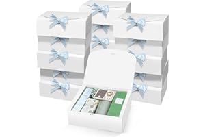 LATERN 15 Pièces Coffrets Cadeaux avec Couvercles, 25CM x 20CM x 10CM Blanc Boîte-Cadeau en Papier Kraft Boîte de Proposition de Demoiselle D’Honneur avec Ruban Bleu pour Mariage Anniversaire Noël