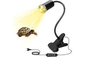 LQUNFIY Lampada Riscaldante Rettile Lampada Tartarughe Acqua con Timer E27 Portalampada Ceramica con 240CM Cavo 360°Regolabile Lampada a Clip in Metallo con 40CM Collo per Acquario Anfibi(Senza lampadina)