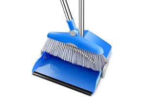 MASTERTOP Long Handled Dustpan and Brush Set, Stand Up Sweeping Brush and Shovel Set with Comb Teeth & 180° Rotating Brush, Dust Pan and Brush Broom Set for Indoor Outdoor Garden Kitchen
