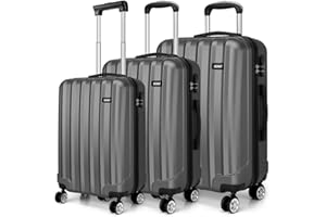 Kono Fashion Travel Luggage Set of 3 Piece Hard Shell Light Weight ABS Suitcase with 4 Spinner Wheels (Grey)