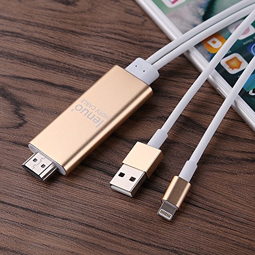 Lenuo 8 pin 2M Kabel für iPhone 6 6S 5S 5 HDMI HDTV AV Adapter auf HDMI 1080p Stecker 6,56ft Apple Lighting cable zum HDMI (golden) - 6