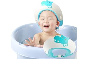 FUSACONY Duschhaube Kinder, Baby Verstellbarer Shampoo Schutz, Shampoo Bade Bad SchüTzen Weiche Kappe Hut, Kappe Wasserdicht Cap für Kinder 0-9 Jahre Jungen & Mädchen (Nilpferd Blau)