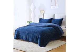 KUMY Edredón Invierno con Sherpa Borreguito + Funda de Almohada- Suave, Cálido- Disponible Cama 90,135 y 150 (Cama 135, Azul)
