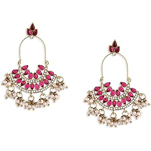 Zaveri Pearls Pink Kundan Austrian Diamonds & Beads Dangle Ethnic Earrings For Women - ZPFK1194