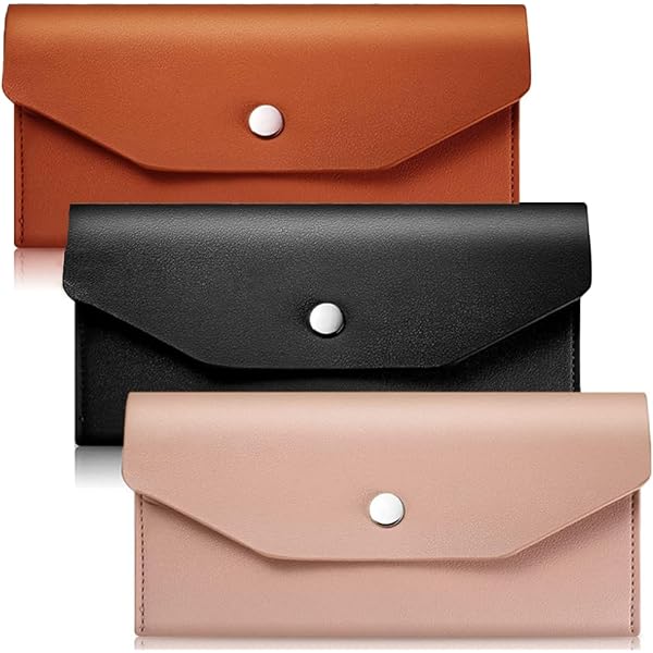 2 Buste Portacontanti In Pelle Ecologica PU - Portafogli A Busta Riutilizzabili Impermeabili (Rosa E Marrone, 17.5x9 Cm)