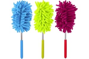 BJ-SHOP Plumero de Microfibra con Varilla telescópica para Eliminar el Polvo y Las Manchas en Ventanas y Muebles Pack de 3
