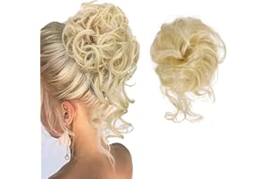 SHANGXIU Postiche à cheveux, chouchou à chignon, postiche de cheveux bouclés, ondulés, gros cheveux, extensions de cheveux synthétiques, postiches Tousled Updo pour femmes et filles (#102 (marron doré clair))