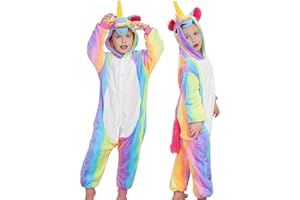 BIQIQI Pigiama Ragazza Unicorno Cosplay, Bambini Unicorno Pigiama Tutina Ragazzo e Ragazza da Notte Felpa con Cappuccio Sleepwear Animali Costume Cosplay Carnevale Halloween Festa per Bambini