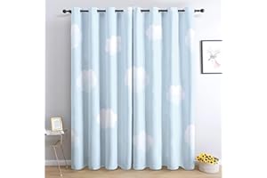 SRIGZCALY Kinder Vorhänge 2er Blickdicht Gardinen Thermovorhang Ösenschal Vorhänge 280x245cm(BxH) Cartoon Blauer Himmel Mit WeißEn Wolken Verdunklungsvorhang für Büros Wohnzimmer Schlafzimmer, Hellblau