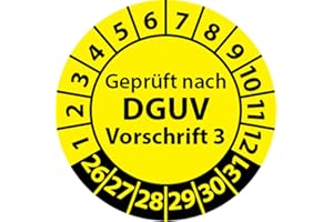 ‎FAST-LABEL Prüfplaketten Geprüft nach DGUV Vorschrift 3, Vinylfolie, Prüfaufkleber, Prüfetiketten, Plaketten DGUV V3 (20 mm Ø, Gelb, 100)