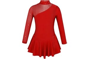 Freebily Vestido de Danza Patinaje Sobre Hielo para Niña Leotardo de Manga Larga Maillot de Gimnasia Rítmica Competición Vestido de Bailarina Ballet
