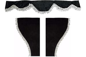 24/7Auto 3 rideaux en velours avec pompons blancs, pour visière avant + fenêtres latérales des camions Actros, Atego, Axor et Arocs