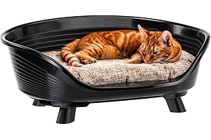 Ferplast Cuccia Cane e Gatto con Cuscino in Cotone, Cuccia Rialzata, Lettino per Cani Gatti da Interno, Traspirante e Antiscivolo, THRONE 61,5 x 45 x h 26 cm, Nero
