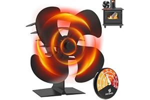 Xmasneed Ofenventilator, 4 Flügel, Holzbrenner-Ventilator mit Thermometer, leiser Betrieb, Ventilator für Holzofen, leiser Holzofen, Kaminventilator mit Wärmezirkulation und wärmebetriebenem