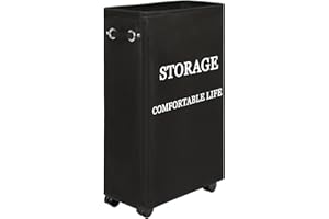 Maxsilan 25" Slim Rolling Laundry basket on Wheels, 50L Collapsible Narrow Corner Laundry Hamper, Foldable Storage Bins, Black