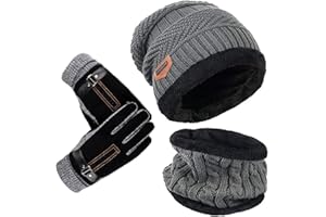YULOONG, Gorro, Bufanda, Guantes, Conjunto de Invierno, Gorro de Punto, Calentadores de Cuello, Guantes de conducción con Pantalla táctil, Unisex