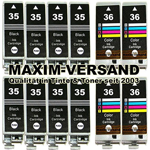 12x XXL Tinten-Patronen kompatibel zu Canon PGI-35 Black XL & CLI-36 Color Multipack (KEIN Original Set)