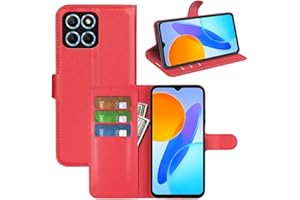 BOCTECH Funda para Honor X6 / 70 Lite / X8 5G, Carcasa con Tapa Flip Case Libro de Cuero PU Piel y Silicona Cartera Cover Antigolpes con Cierre Magnético, Ranura para Tarjeta y Soporte, Rojo
