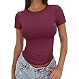 Trendy Queen Womens Basic T Shirts Summer Tops 2025 Crop Short Sleeve Slim Fit Tee Cute Gym Workout Clothes