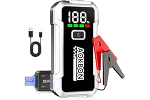 AOKBON Booster Batterie 7000A Démarreur Voiture (jusqu'à Toute Essence ou 10L Diesel) Jump Starter 12V avec Lampe LED Écran LCD Pince Intelligente Protection Multiple pour 12V Auto Moto Camion SUV