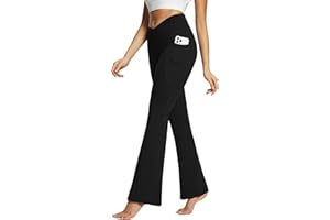BALEAF Damskie spodnie do jogi z kieszeniami High Waisted Flare legginsy do noszenia na co dzień, do treningu, szerokie nogawki