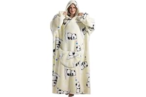 Msrlassn Extra Long Wearable Blanket Oversized Blanket for Women and Men Super Warm Comfortable Giant Hooded Wearable Blanket With big Pocket (White Panda)