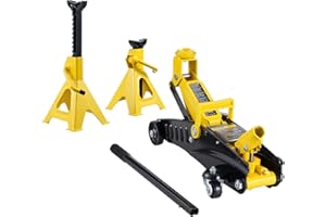 VEVOR Cric Rouleur 2 tonnes, Cric de Plancher Hydraulique à Profil Bas, Hauteur de Levage 117-325 mm, Pompe de Levage Rapide à Piston Unique, avec Chandelle, pour Lever Camion SUV Entretien Auto