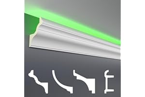 Perfiles de estuco HEXIM LED paquetes de ahorro - Iluminación indirecta con molduras de techo de PU, luz y opaco- (24m LED-6) Accesorios de pared decorativos