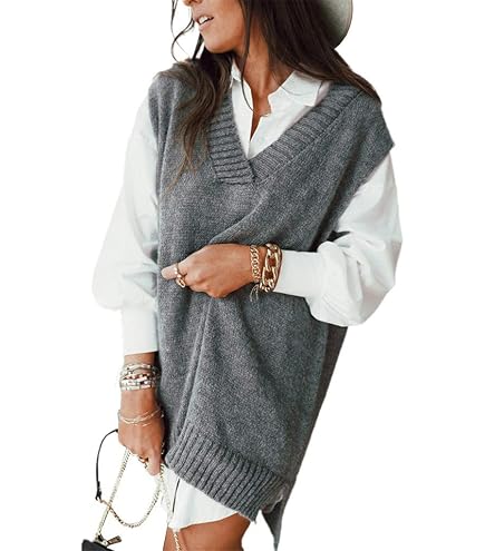Gilet Sans Manches Femme Col V - Tricoté, Boutons Latéraux, Style Vintage Décontracté - Plusieurs Coloris Unis Disponibles