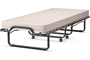 COSTWAY Letto Brandina Pieghevole, con Materasso in Memory Foam, Struttura Resistente e 4 Ruote Girevoli, Lettino Pieghevole, 200 x 80 x 40cm, Made in Italy (Beige)
