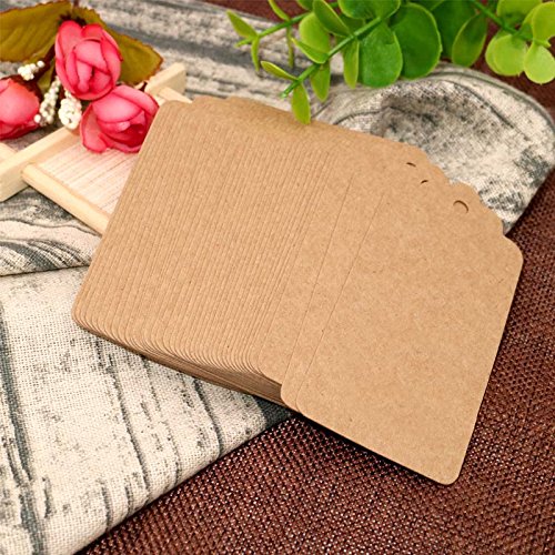 100Stk. Kraftpapier Etiketten Tags 5CM *10CM Geschenkanhänger Anhänger Etiketten mit Jute-Schnur 30 Meter (Braun) - 6