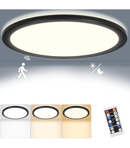 slochi 2 stuks led-plafondlamp met bewegingsmelder voor binnen, radar, 3000 K/4000 K/6500 K, 15 W, plafondlamp met bewegingssensor, 18 cm, sensorlamp voor hal, muur, trap, keuken, balkon, bergruimte