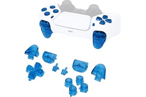 eXtremeRate Boutons Remplacement pour ps5 Manette BDM-010/020, Kit de Boutons D-pad R1 R2 L1 L2 Triggers Share Options avec Outils pour ps5 Manette, Transparent Bleu