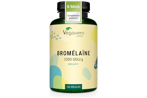 Bromelaine Pure 1300 mg Vegavero® | Dosage Élevé : 2500 GDU/g | SANS ADDITIFS | Enzymes Digestives | Digestion difficile | Gélules gastro-résistantes DRcaps® | 120 Gélules | VEGAN