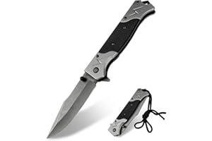 Nicphyn Cuchillo Supervivencia, Navajas con Clip de Bolsillo, Cuchillo Caza Inoxidable, Cuchillos de Supervivencia, Cuchillo Plegable, Navaja de Bolsillo, Navaja Camping para Acampar, Caminar(Negro)