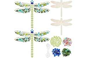WEBEEDY 2 Sets Dragonfly Glass Mosaic Kit Creativity DIY Mosaic Glass Kit Arts and Crafts Kit for Adults, Include Mosaic Tiles, Wood Chips, Ribbon, Wall Hanging Decor, Gift for Christmas Birthday