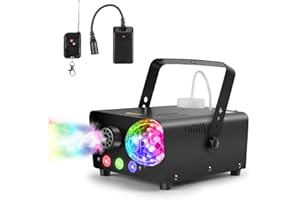 Katomi Machine à fumée 800 W avec boule disco, 3 LED RVB effet lumière fumée, mini machine à fumée avec télécommande filaire et sans fil pour DJ, fête disco, Halloween, mariages, Noël
