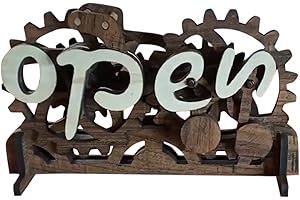 DINGLONG Ouvert Fermé Signe, Mécanisme d'engrenage en bois convertible "Open / Closed" pour les entreprises, Panneau d'affichage "Open / Closed" révolutionnaire, Panneau ouvert créatif pour hôtel, magasin (B)