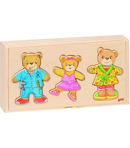 Bino Ankleidepuzzle Bär Willi – Holzspielzeug Mit 6 Outfits, Fördert Motorik & Kreativität