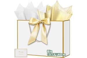 HONTIUS 15,75 tum stor presentpåse, vita vertikala presentpåsar med silkespapper och kort, 40 x 30 x 12,5 cm presentpåse XXL